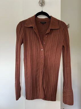 Dynamite Brown Ribbed Knit Cardigan